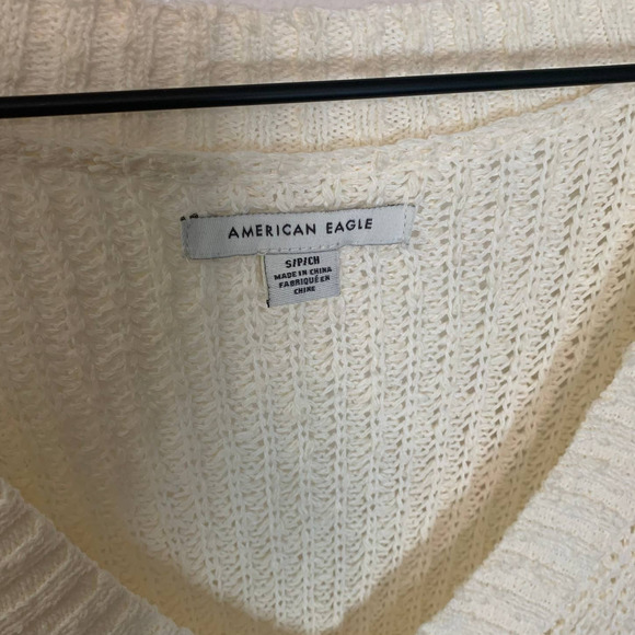 Off White American Eagle Oversized V Neck Long Sleeve Knit Sweater - Picture 4 of 4